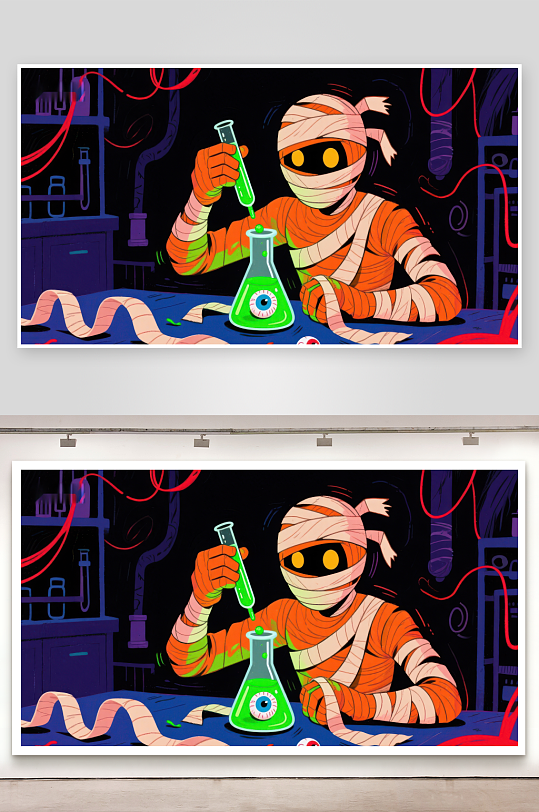 木乃伊科学家在实验室进行化学实验-众图网