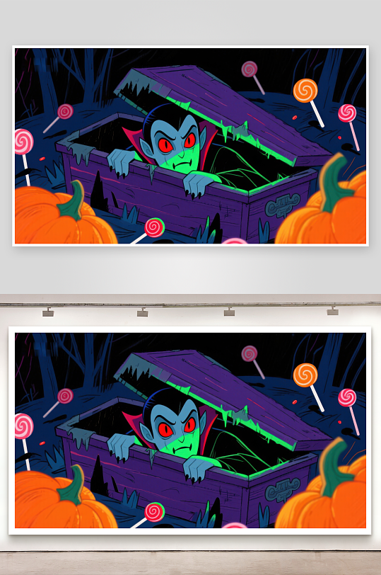 万圣夜棺材中的绿色吸血鬼-众图网