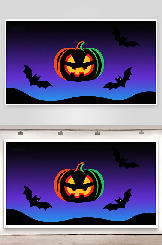 万圣节南瓜与蝙蝠夜景-众图网