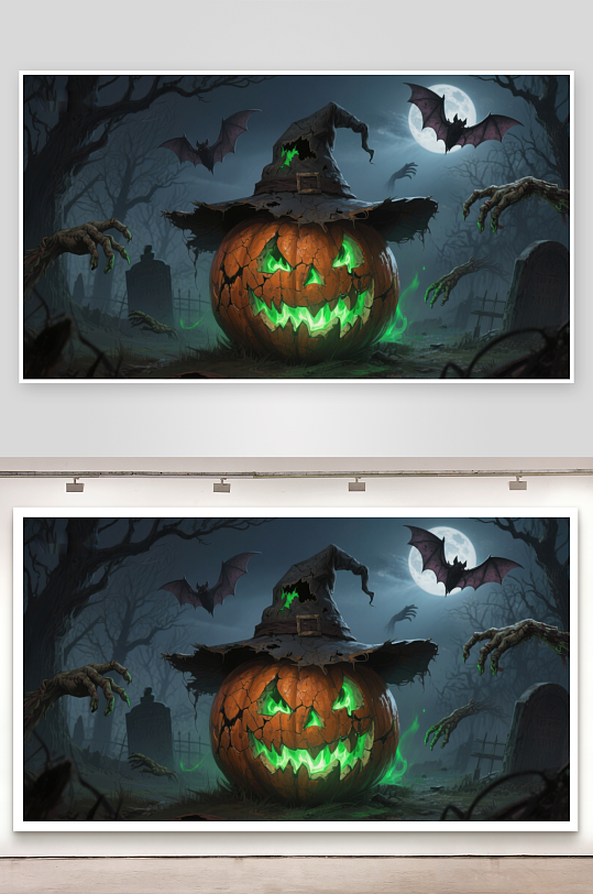 万圣节南瓜灯与幽灵墓地-众图网
