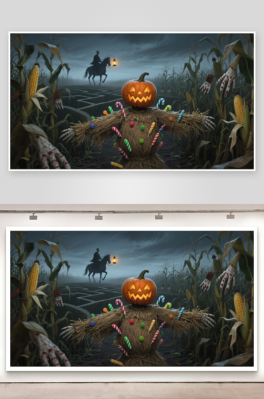 南瓜灯稻草人与迷宫中的骑马者-众图网