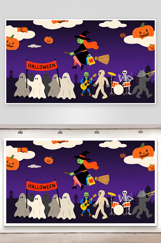 万圣节游行巫师与幽灵的欢乐夜-众图网