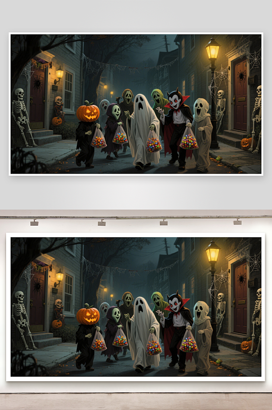 万圣节夜孩子们装扮游行-众图网