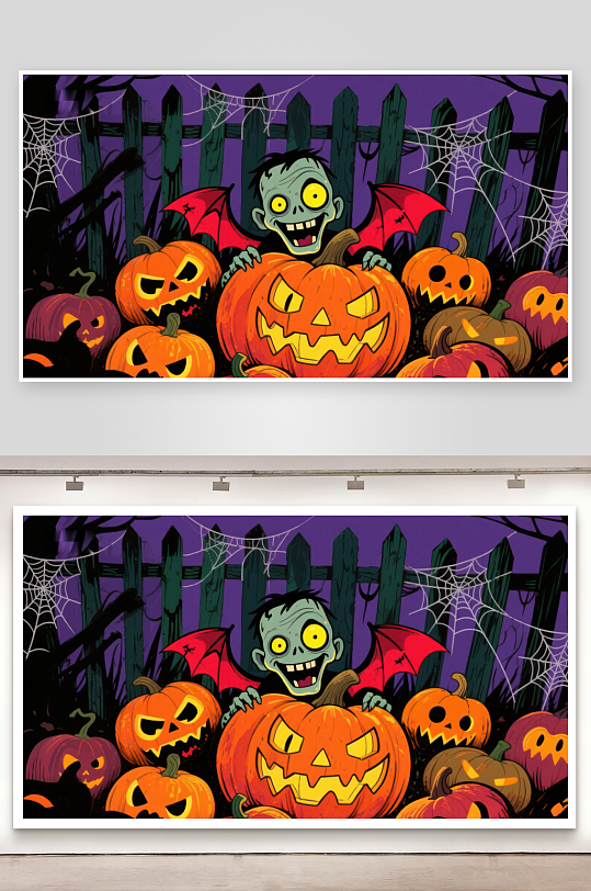 万圣节南瓜与僵尸的欢乐场景-众图网