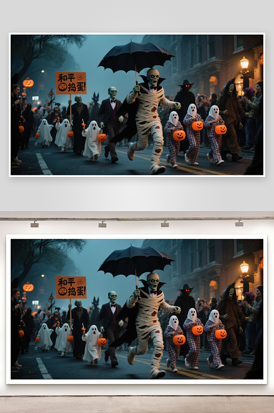 万圣节游行木乃伊与小鬼齐舞-众图网