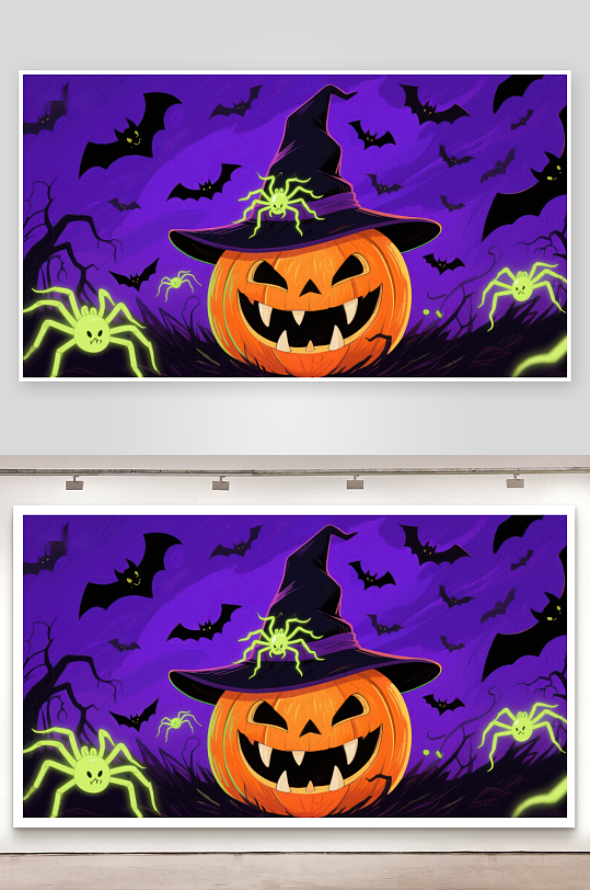 万圣节南瓜灯与飞舞蝙蝠-众图网