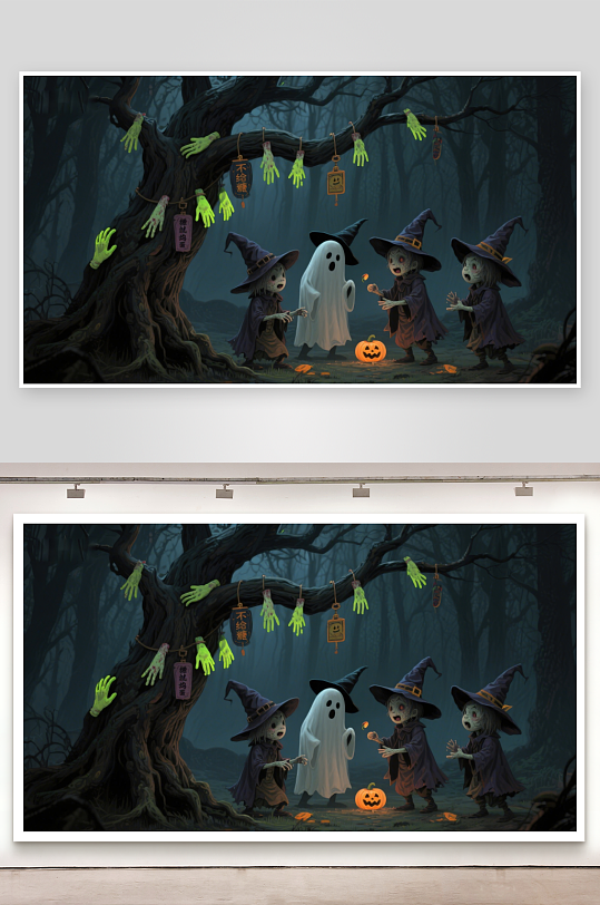 万圣节夜晚的魔法森林-众图网