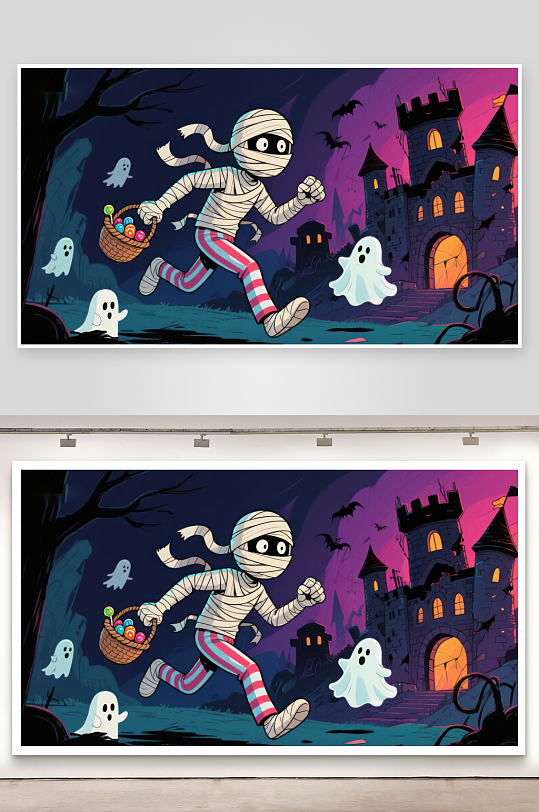 万圣节木乃伊提篮奔跑-众图网