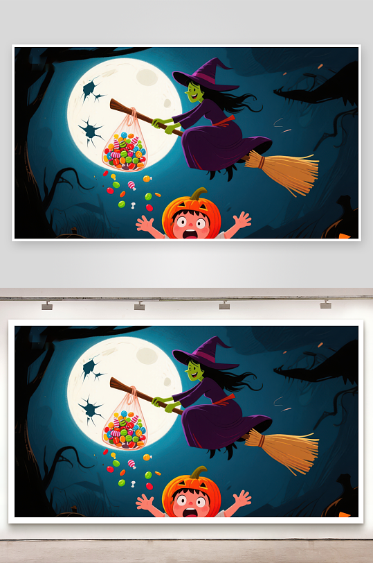 万圣节女巫分发糖果-众图网