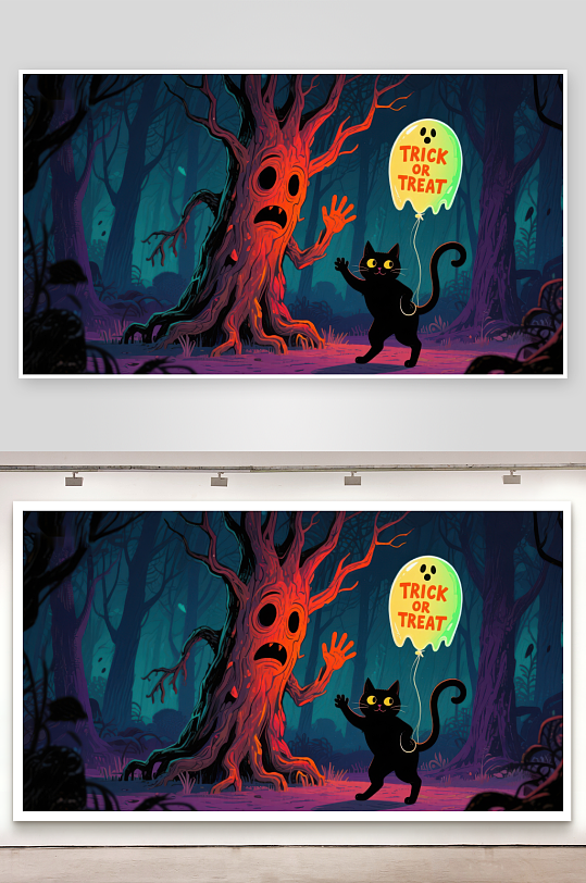 万圣节森林树精与黑猫的奇遇-众图网