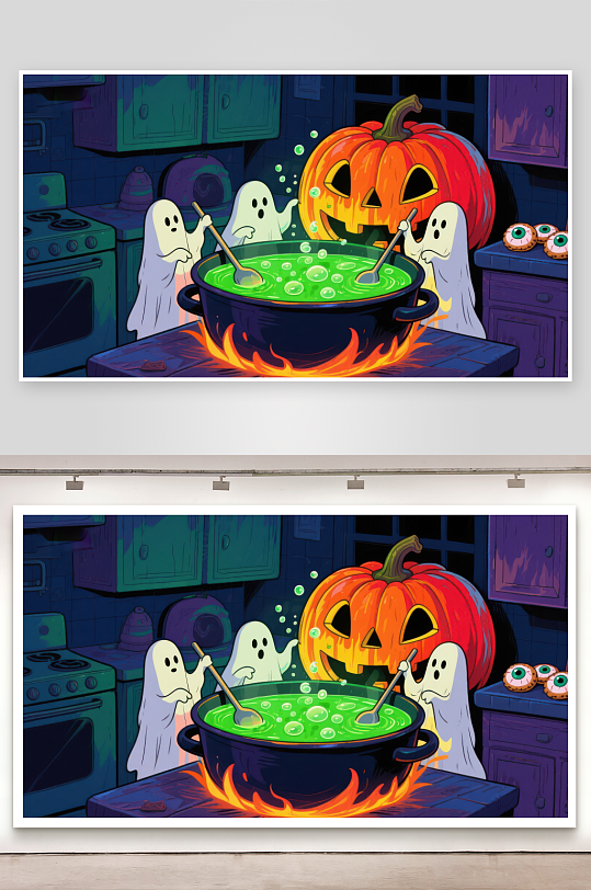 万圣节厨房幽灵与南瓜的魔法之夜-众图网