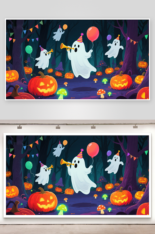 万圣节森林中的幽灵派对-众图网