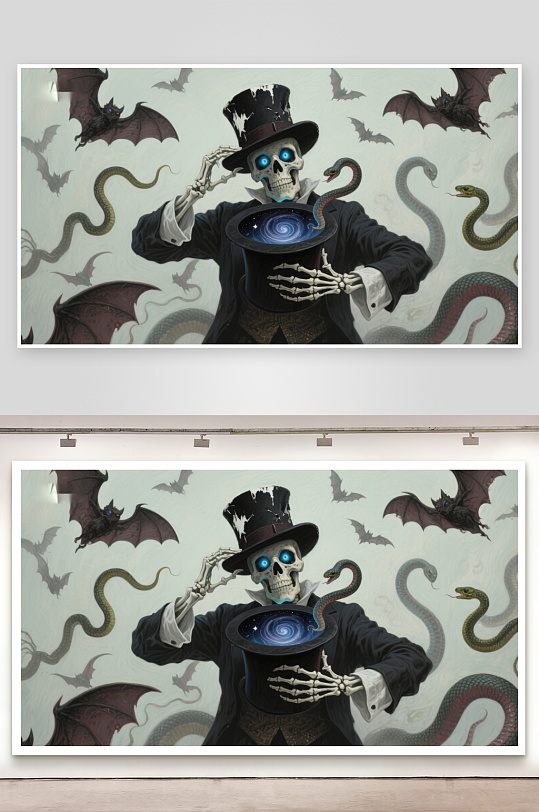 骷髅魔术师与蛇的奇幻表演-众图网