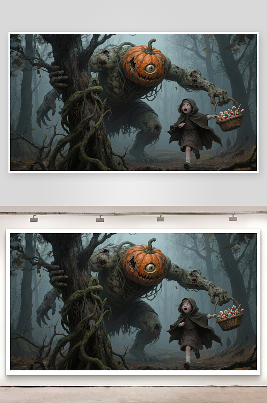 南瓜头怪物追逐小女孩-众图网