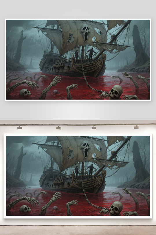 幽灵船在血色水域中航行-众图网