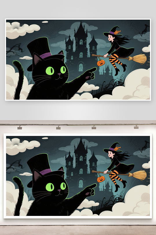 万圣夜巫女与黑猫的奇幻飞行-众图网