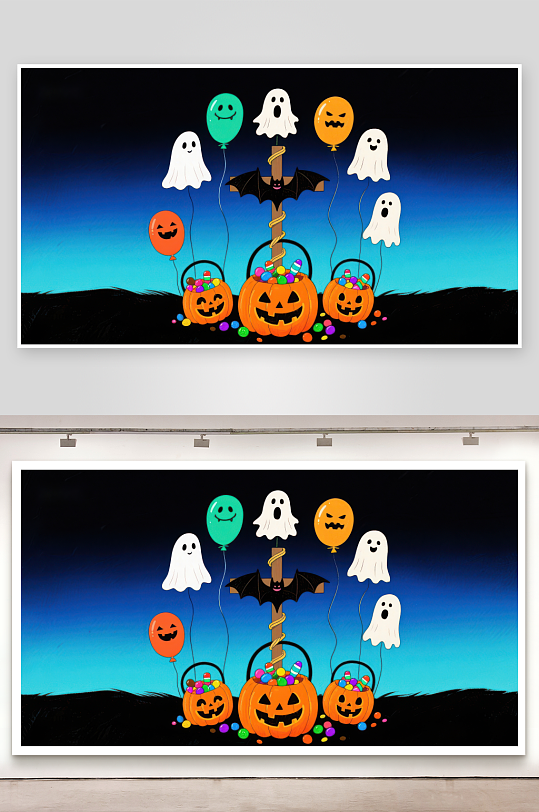 万圣节南瓜灯与幽灵气球-众图网