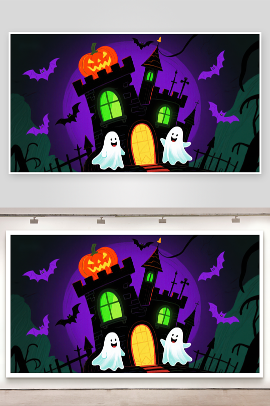 万圣节城堡与幽灵-众图网