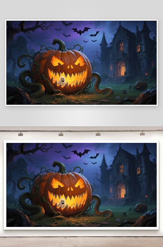 万圣节南瓜灯与幽灵古堡-众图网