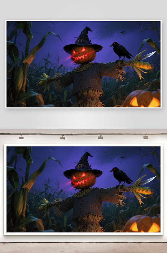 万圣节稻草人与南瓜灯-众图网