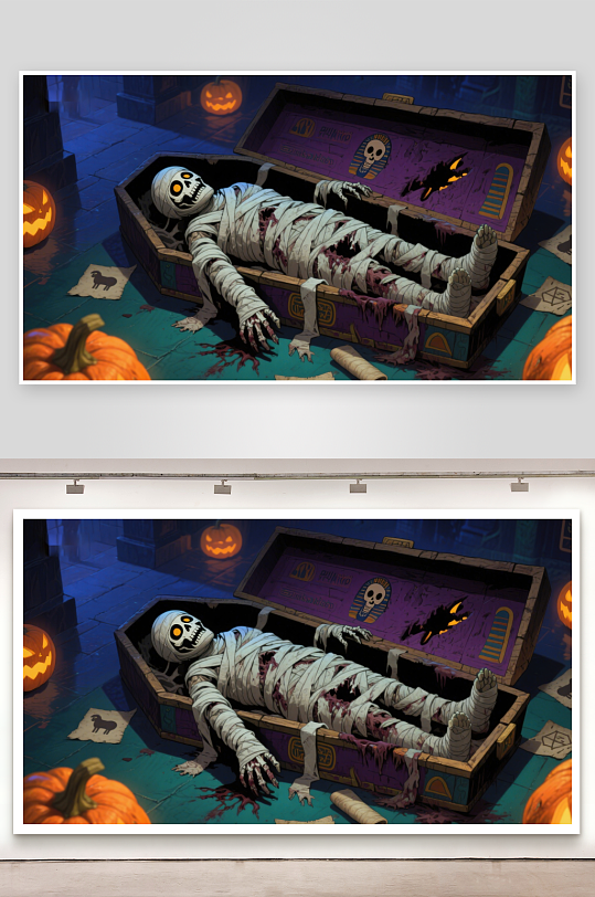 木乃伊躺在棺材中万圣节氛围浓厚-众图网