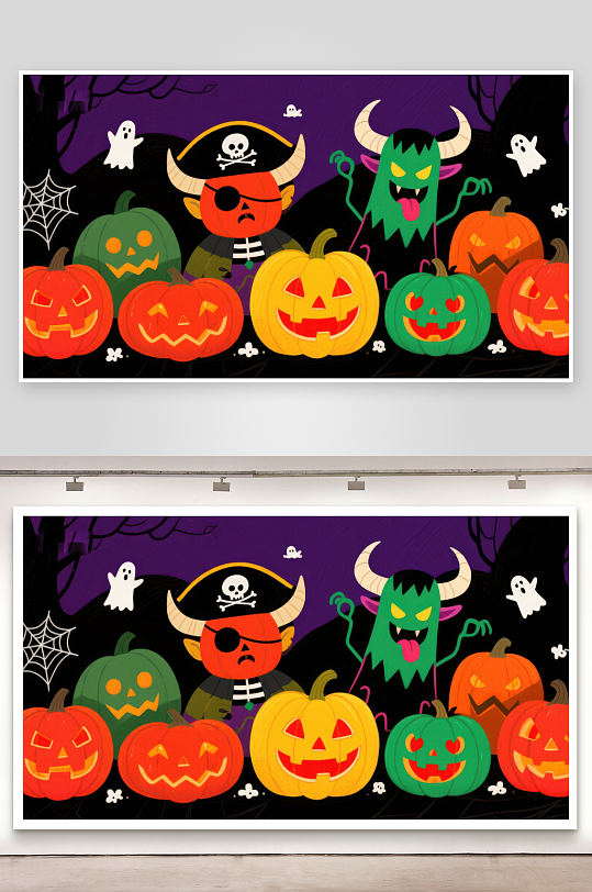 万圣节南瓜与怪物的欢乐夜-众图网