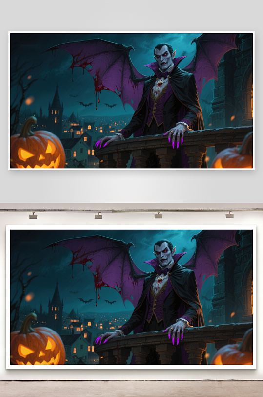 夜幕下的吸血鬼与南瓜灯-众图网