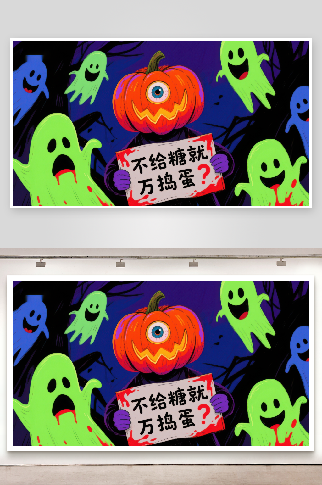 万圣节南瓜灯与幽灵的趣味场景素材