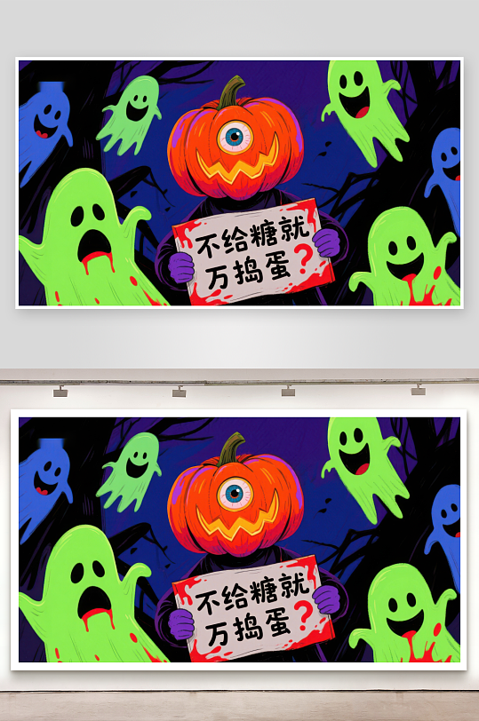 万圣节南瓜灯与幽灵的趣味场景-众图网