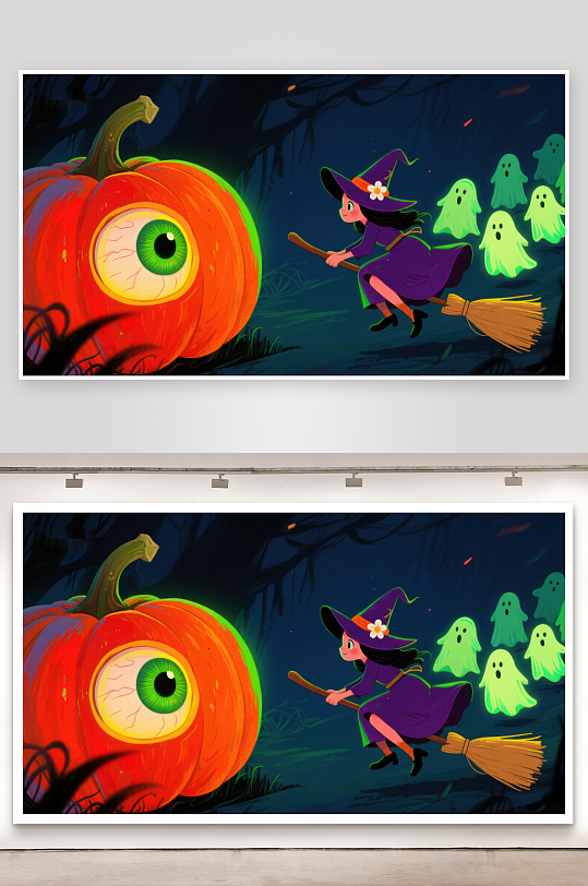 万圣夜巫女与大眼南瓜-众图网