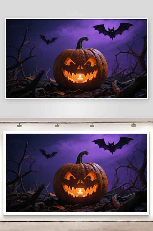 万圣节南瓜灯与飞舞蝙蝠-众图网