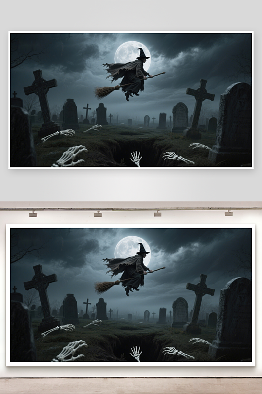 夜空下的巫师与墓地-众图网