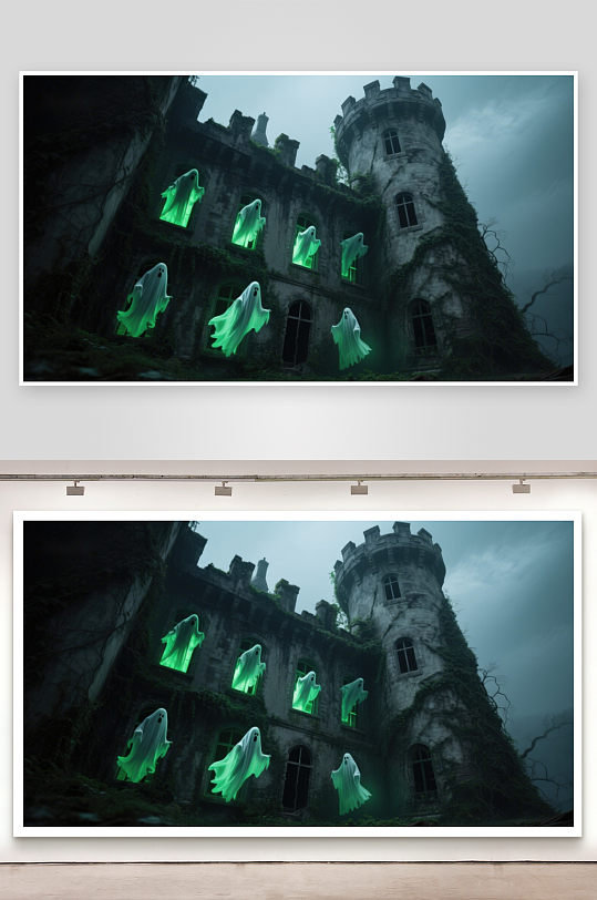 幽灵城堡神秘绿光飘荡-众图网