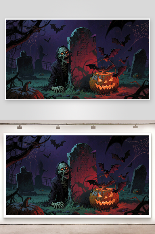 万圣夜墓地恐怖场景-众图网