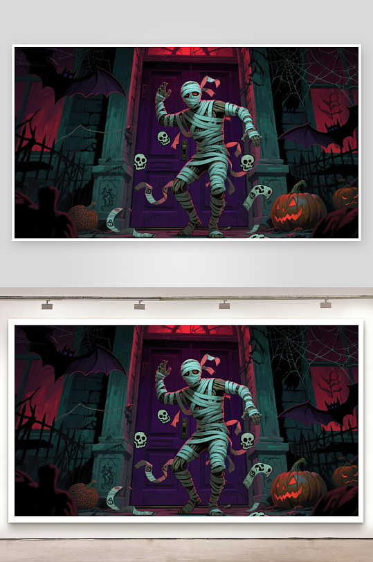 万圣节木乃伊门前舞动-众图网