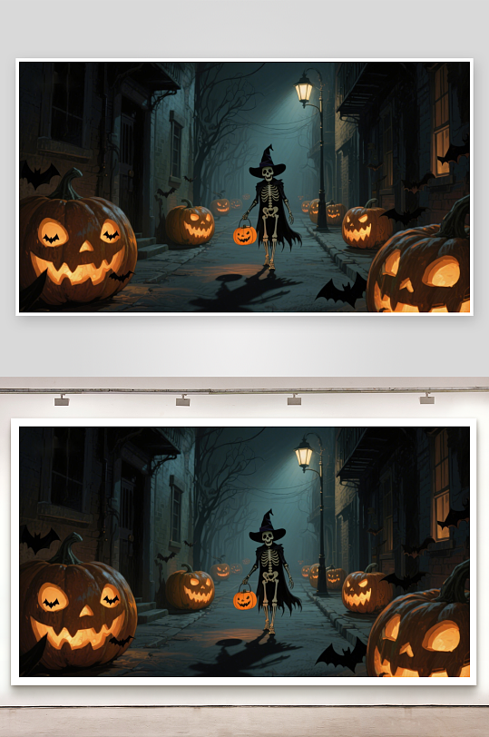 万圣夜骷髅提灯漫步-众图网