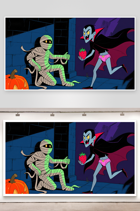 万圣节夜木乃伊与吸血鬼的搞笑对决-众图网