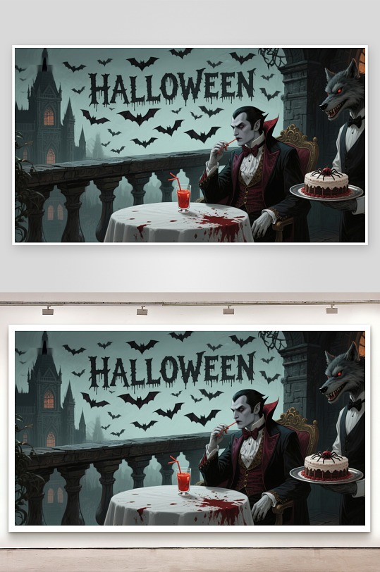 万圣节主题吸血鬼与狼人共宴-众图网