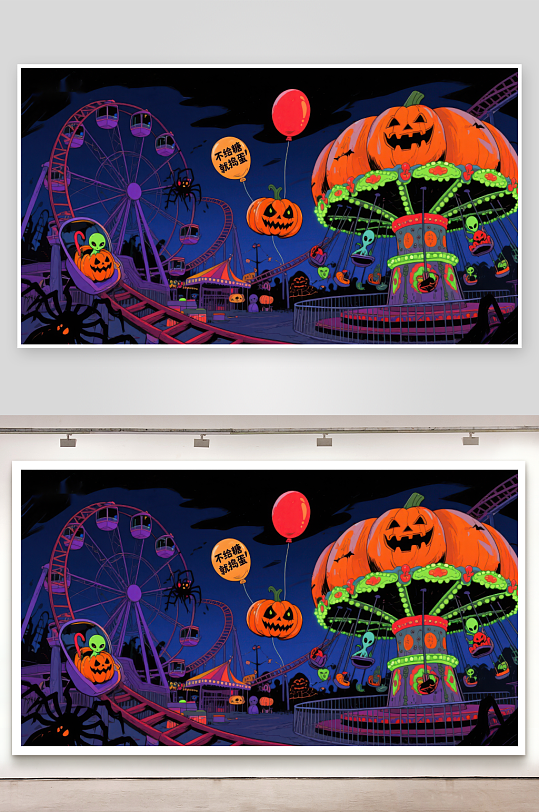 万圣节主题游乐园夜景-众图网