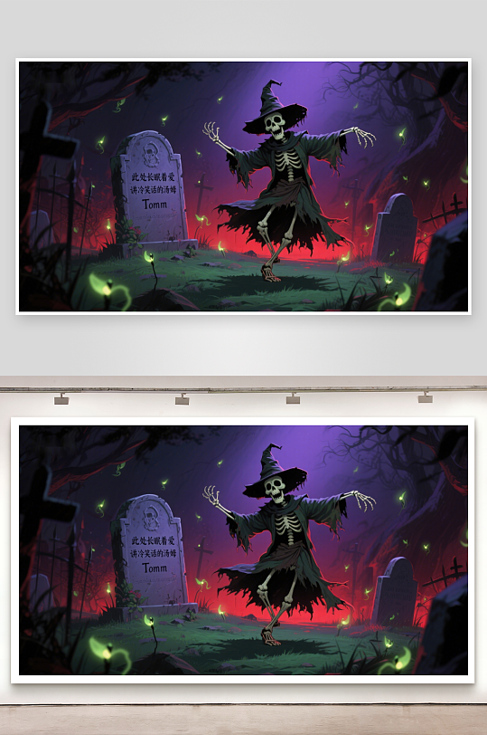 幽灵般的骷髅在墓地舞动-众图网