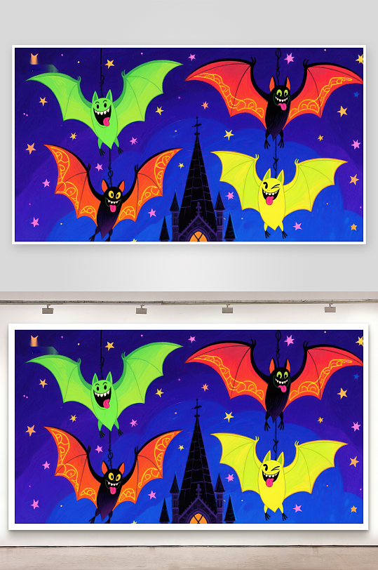 彩色蝙蝠夜空飞翔-众图网