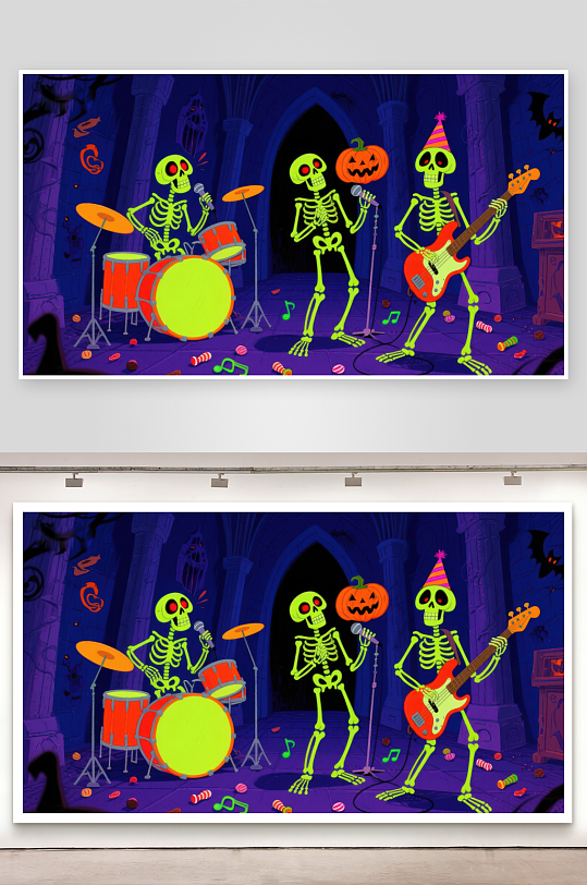 骷髅乐队欢乐演奏万圣夜曲-众图网