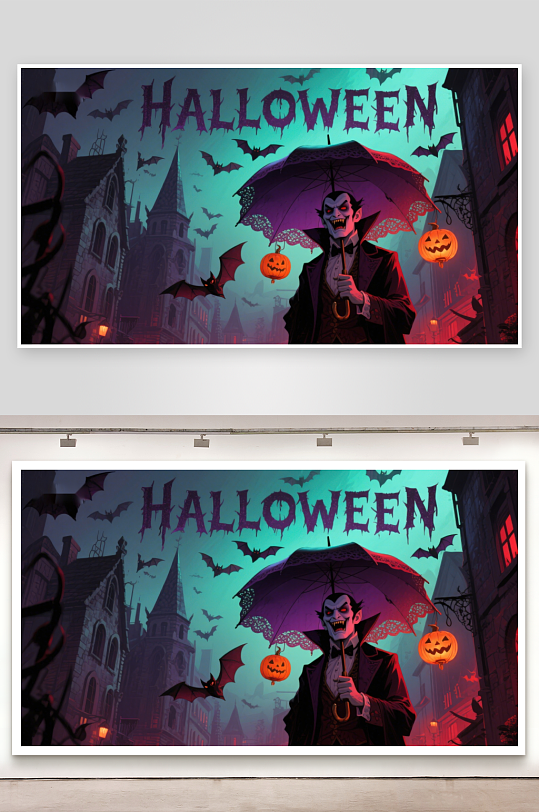 万圣节夜景中的吸血鬼-众图网