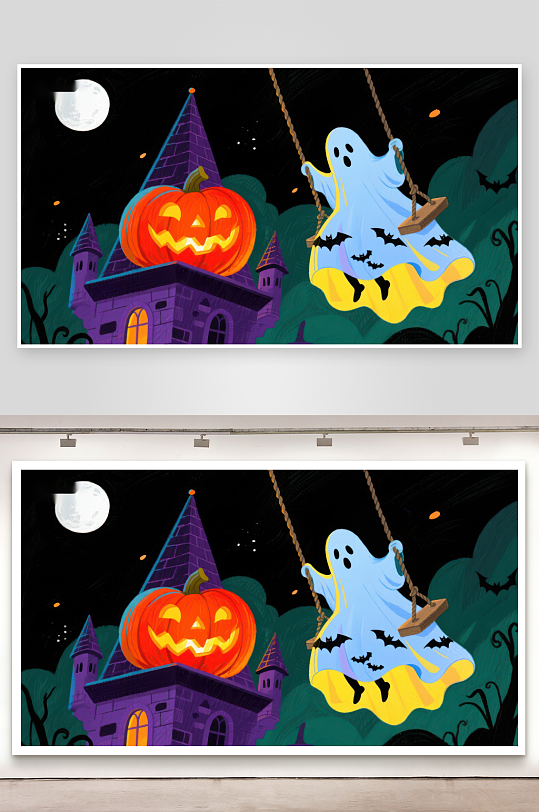 万圣夜幽灵荡秋千-众图网