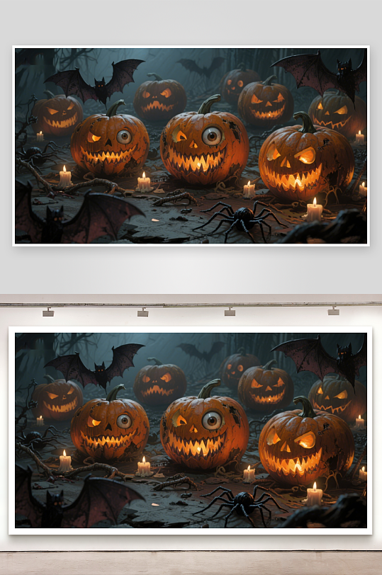 万圣节南瓜灯与蝙蝠的神秘夜景-众图网