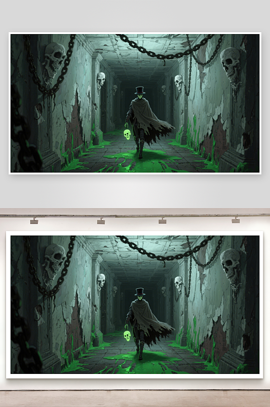 幽暗走廊中的神秘人物-众图网