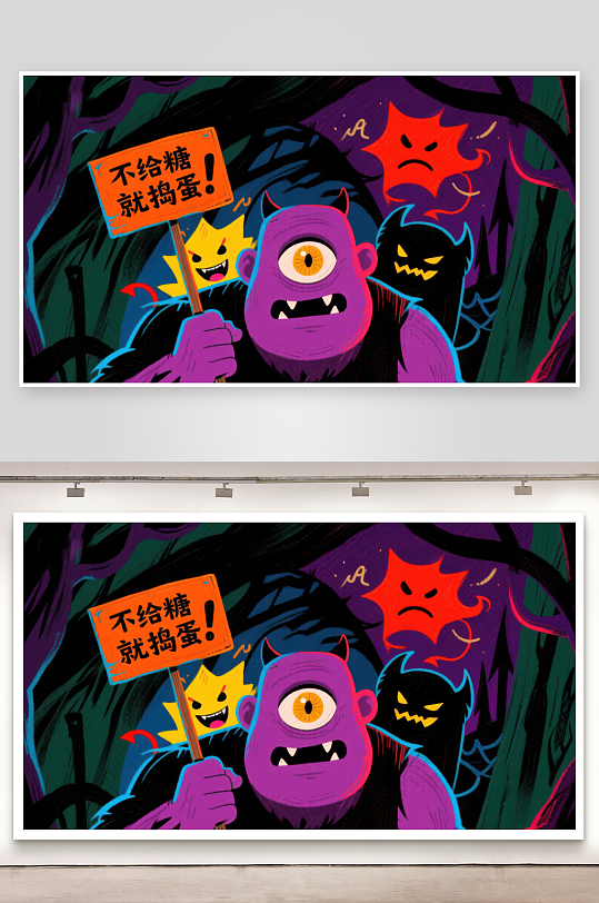万圣节怪物夜行手持标语牌-众图网