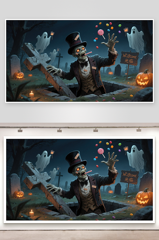 墓地幽灵与糖果骷髅的奇幻夜-众图网