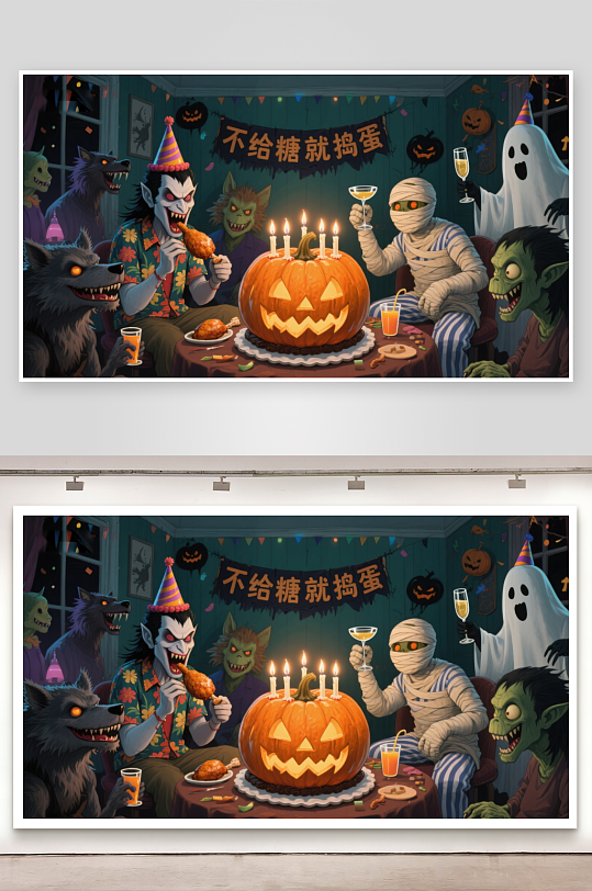 万圣节派对怪物们共庆节日-众图网