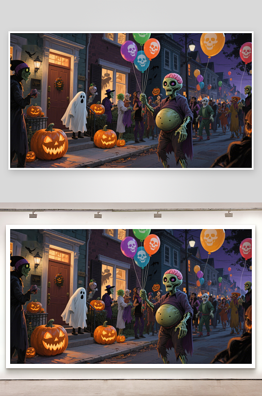 万圣节夜游骷髅手持气球-众图网